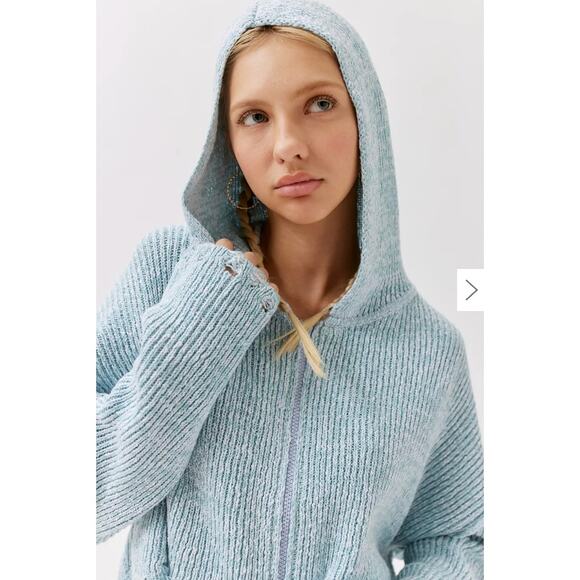 Urban Outfitters Jacket Womens Small Blue Rhode Distressed Hooded Cardigan Crop - Picture 3 of 12